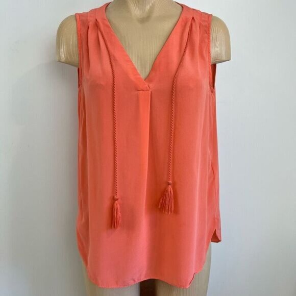 Charli London 100% Silk Sleeveless Top Coral Neon Peach Women’s Size 6 V Neck - Picture 4 of 10